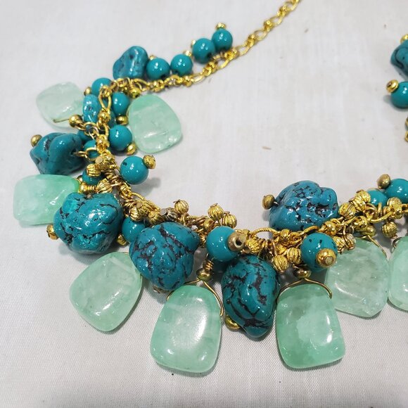Banana Republic Multi Strand Clustered Turquoise Glass Stones W/ Beads Necklace - Picture 4 of 8